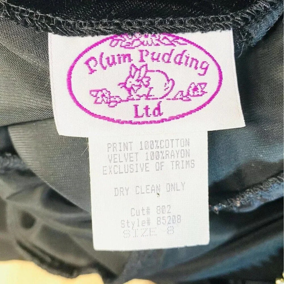 PLUM PUDDING Girls Long Sleeve Pull Over Zip-Up Floral Black Velvet Dress Size 8 - Picture 6 of 6